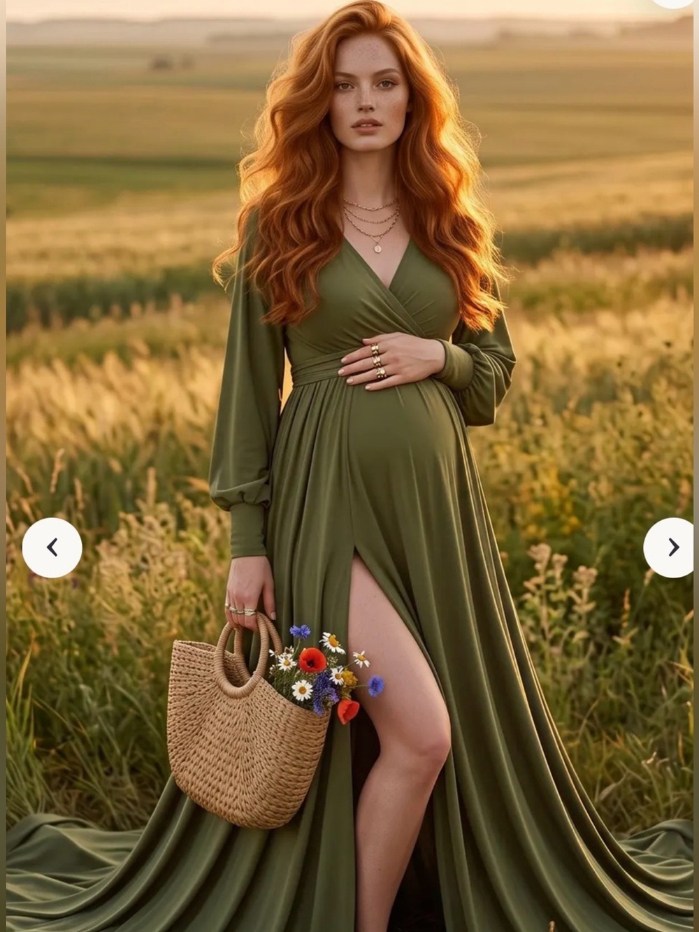NWT Green Maternity Gown with High Slit Size M